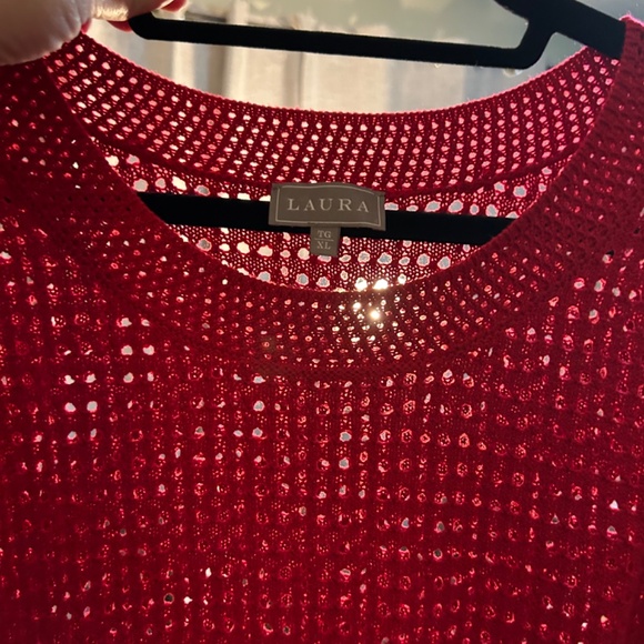 Laura Open Knit Red Sweater Size XL - Picture 3 of 4